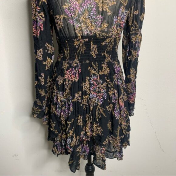 Free People Fake Pretend Black Print Long Sleeve Mini Dress - Picture 12 of 14